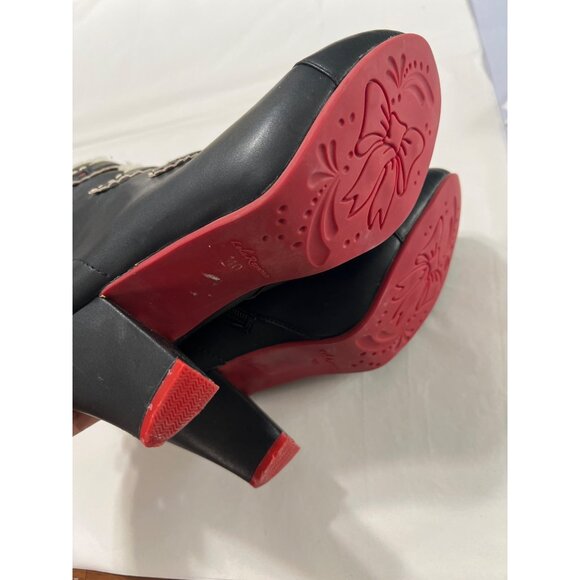 Lola Ramona Hearts Black Heeled Ankle Boots With Faux Fur Trim Size 9.5-10 - Picture 4 of 11